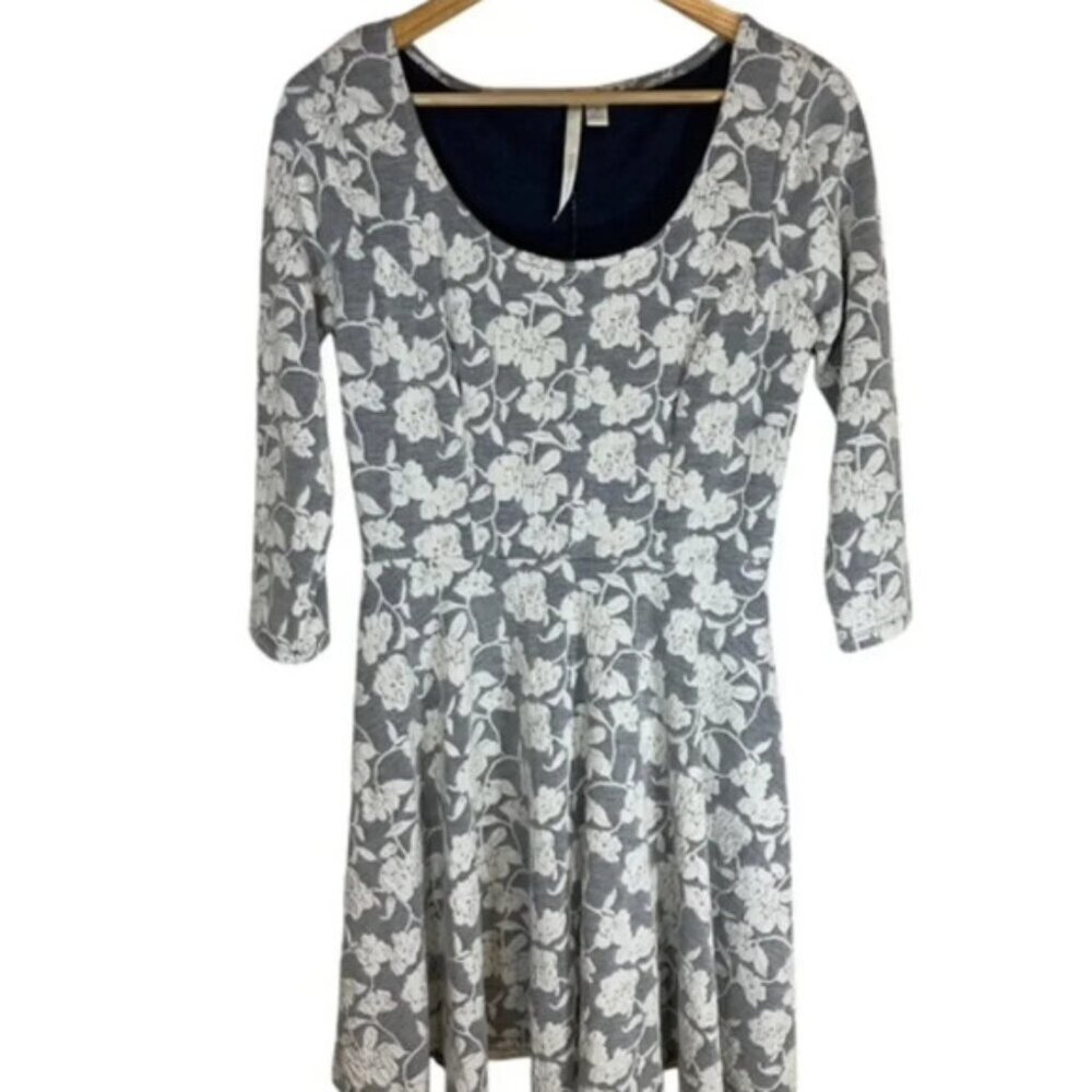 LC Lauren Conrad Dress Womens Medium Gray Floral Stretch A-line Lined